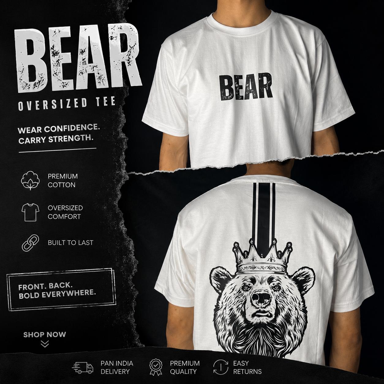 Bear Crown Graphic White Regular Fit T-Shirt